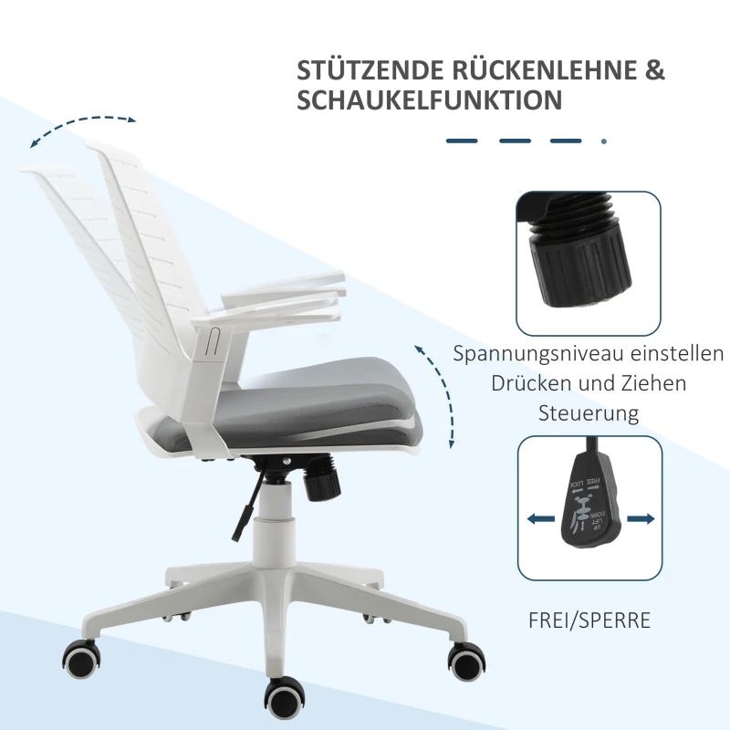 Vinsetto Bürostuhl Gaming Stuhl Drehstuhl Wippfunktion mit Rückenlehne Polsterung ergonomisches Design höhenverstellbar Nylon PU-Kunststoff Grau 62 x 55 x 84,5-91,5 cm