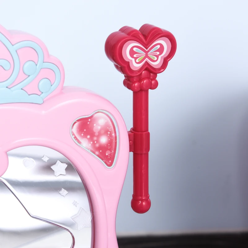 HOMCOM Postazione Trucco Giocattolo per Bambine con Sgabello, Luci, Suoni e Accessori, 44x28x67 cm, Bianca e Rosa