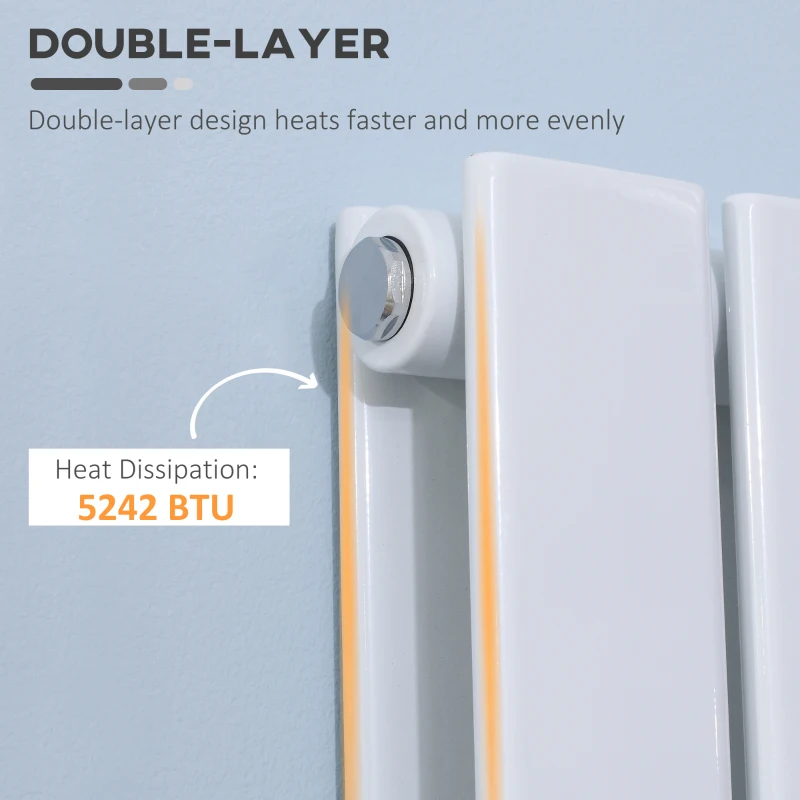 HOMCOM 460 x 1600 mm Double Panel Vertical Designer Radiator, Water-filled Heater for Home, Space Heater, Quick Warm up, Living room, Study, Apartments, White