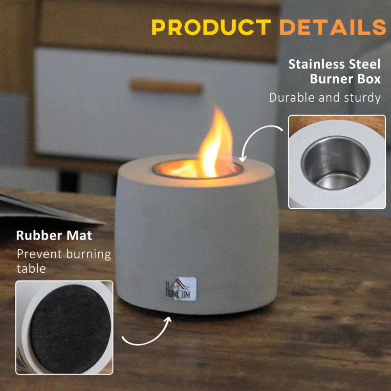 HOMCOM Tabletop Fire Pit, Indoor Fire Pit 12.5cm Table Top Fire Pit Bowl, Alcohol Fueled Concrete Firepit, Cylindrical Mini Fire Pit Balcony Decor for Soul Relaxing, Tabletop Portable Fire Bowls, Grey