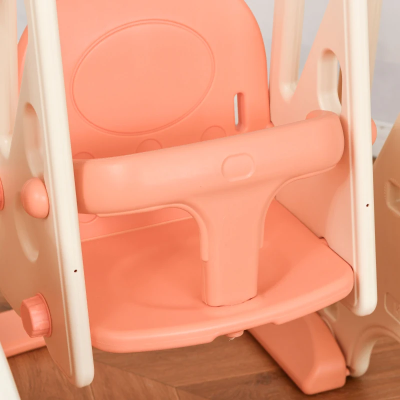 HOMCOM 3-in-1 kinderglijbaan kinderglijbaan met basketbalring, schommel, ladder speelgoedglijbaan tuinglijbaan babyglijbaan voor 18 maanden 5 jaar voor binnen en buiten veilig PE roze + beige 158x117x97 cm