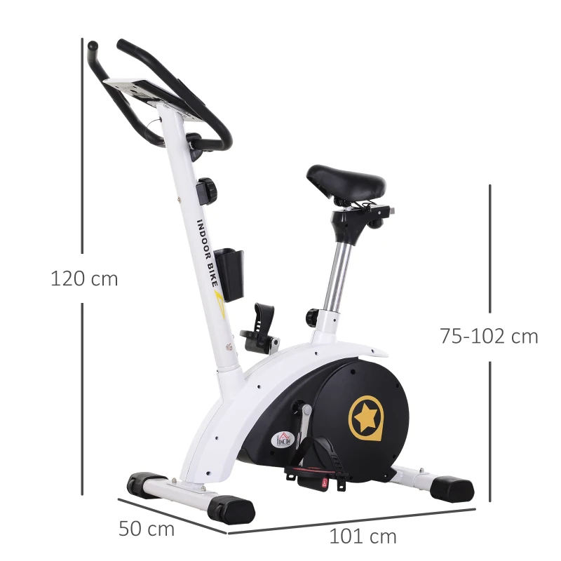 HOMCOM Heimtrainer, Fahrradtrainer, Trimmrad mit 8 stufig einstellbarem Magnetwiderstand, 4 kg Schwungrad, Stahl, Weiß, 50 x 101 x 120 cm