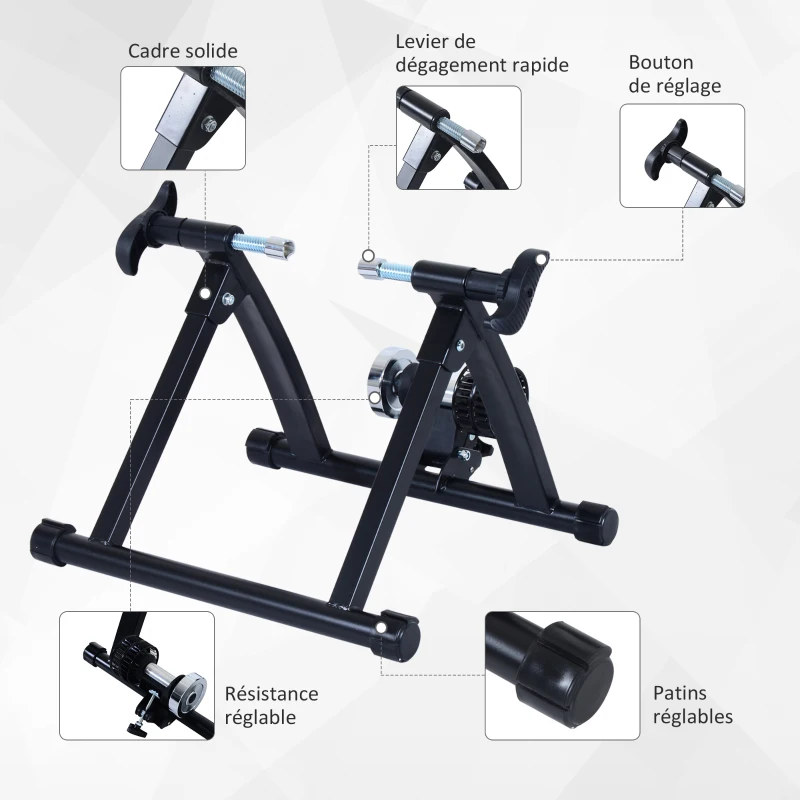 HOMCOM Home Trainer vélo Support d'entrainement Pliable pour vélo de Route VTT Acier Noir