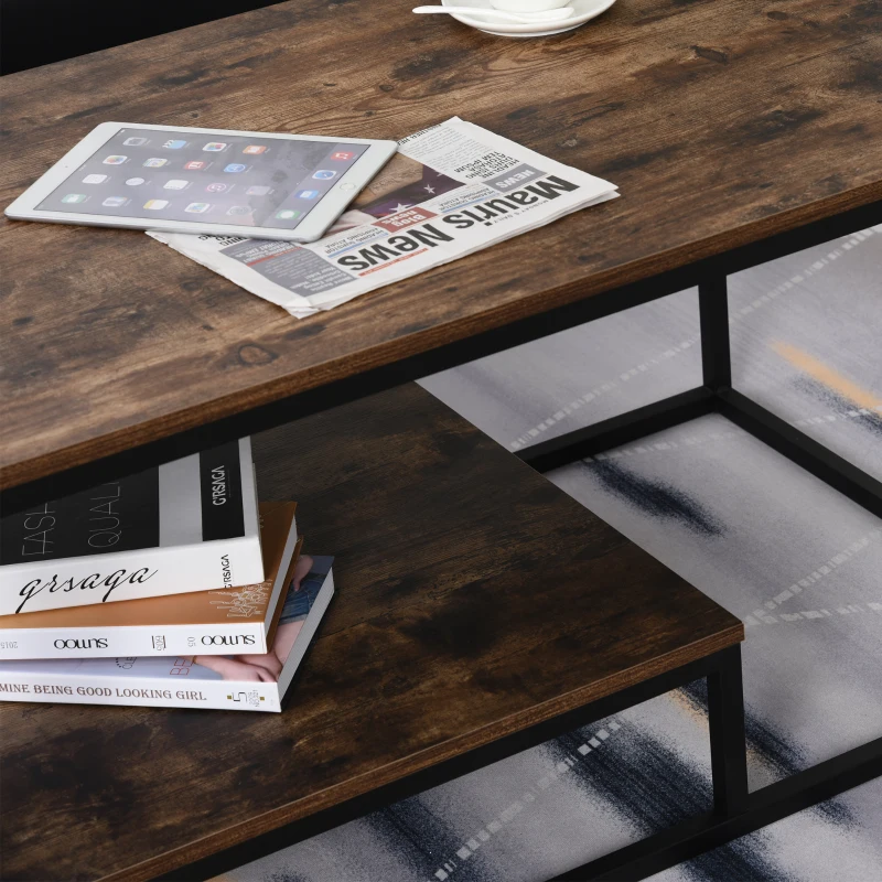 HOMCOM Table Basse en Bois Table de Salon avec Grand Plateau et Étagère Design Élégant Rétro Idéale pour Salon Chambre Bureau 100 x 60 x 50 cm Brun