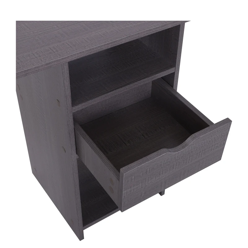 HOMCOM Bureau d'angle pour ordinateur table informatique 140L x 120l x 75H cm 3 niches 1 tiroir panneaux particules gris
