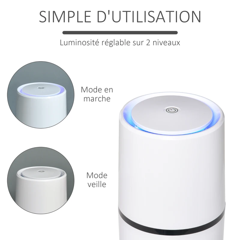 HOMCOM Purificateur d'air portable avec luminosité réglable filtre HEPA mode veille blanc