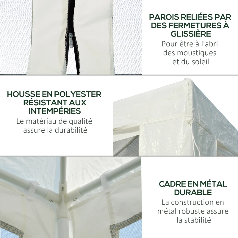 Outsunny Tonnelle barnum style colonial dim. 6L x 3l x 2,5H m 6 moustiquaires blanc et noir