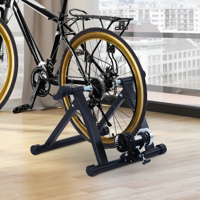 HOMCOM Home Trainer vélo Support d'entrainement Pliable pour vélo de Route VTT Acier Noir