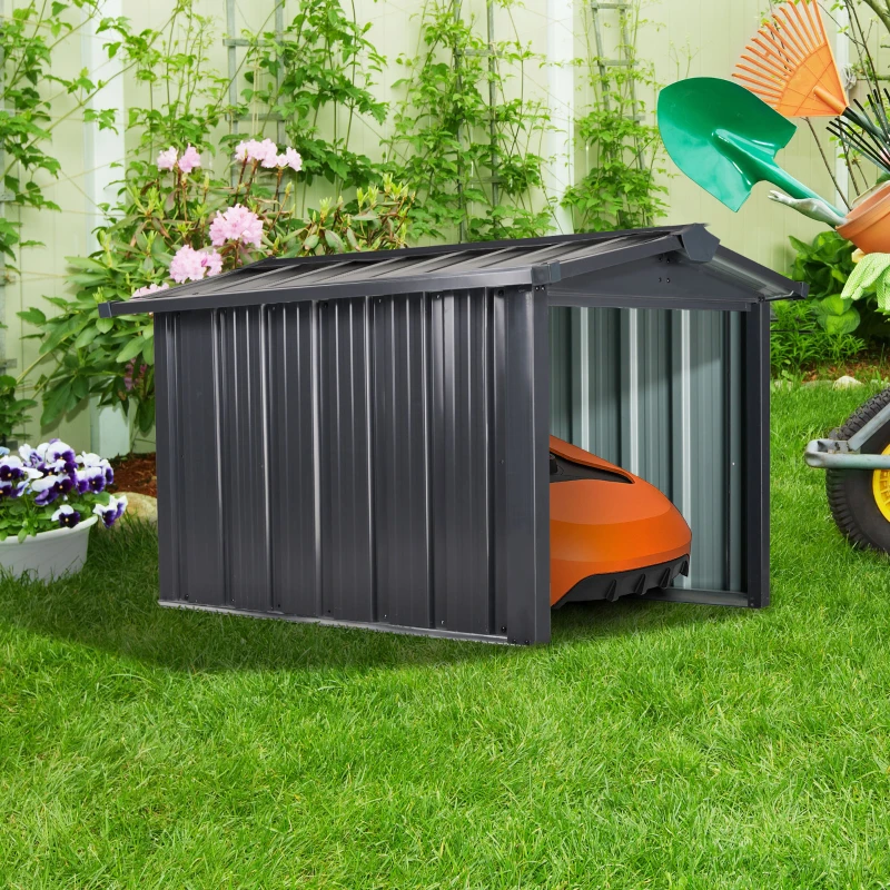 Outsunny Abri de Jardin pour Tondeuse à Gazon Robot-Tondeuse - Garage Tondeuse Robot - tôle Acier Noir