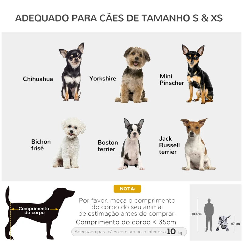 PawHut Carrinho de Passeio para Animais de Estimação Dobrável com Cesta de Armazenamento e Travão 75x45x97cm Cinza