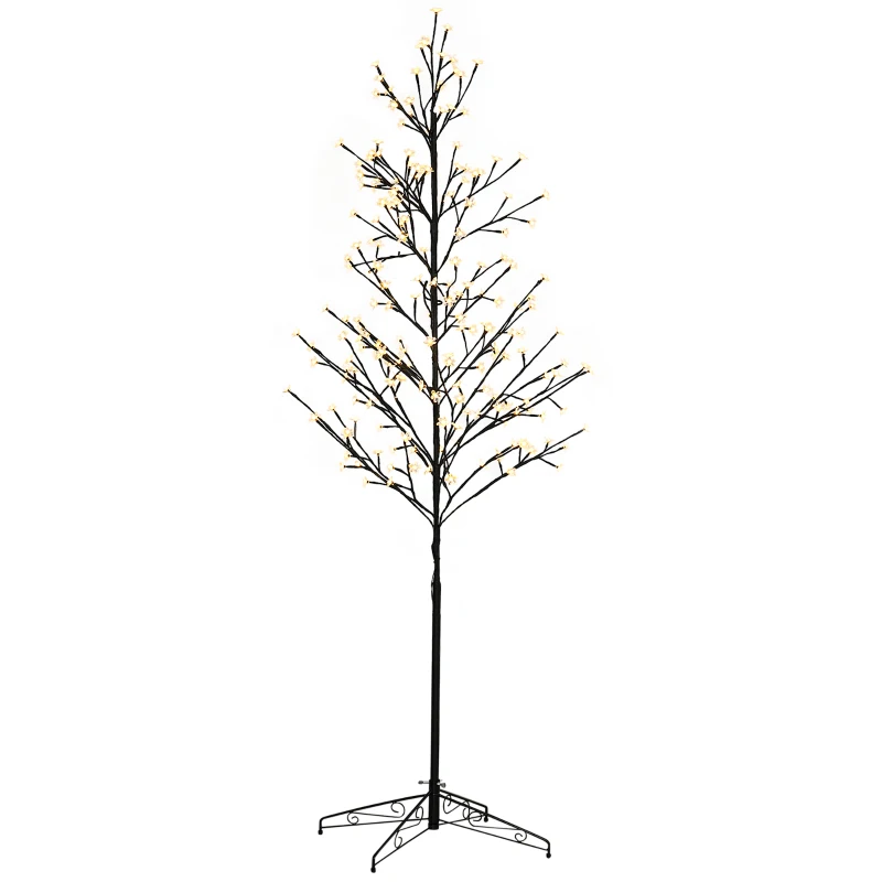 HOMCOM 6ft Artificial Cherry Tree Light with Plug In 180 Warm White Pre-Lit LED light for Indoor and Covered Outdoor Use
