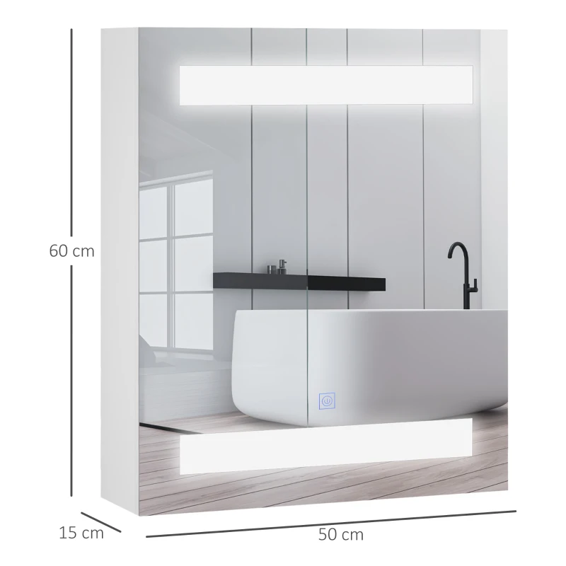 HOMCOM LED-spiegelkast badkamerspiegel lichtspiegel badkamerkast badkamerspiegel wand 15 W
