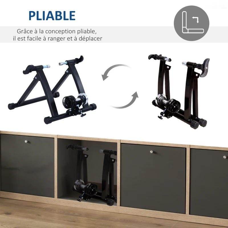 HOMCOM Home Trainer vélo Support d'entrainement Pliable pour vélo de Route VTT Acier Noir