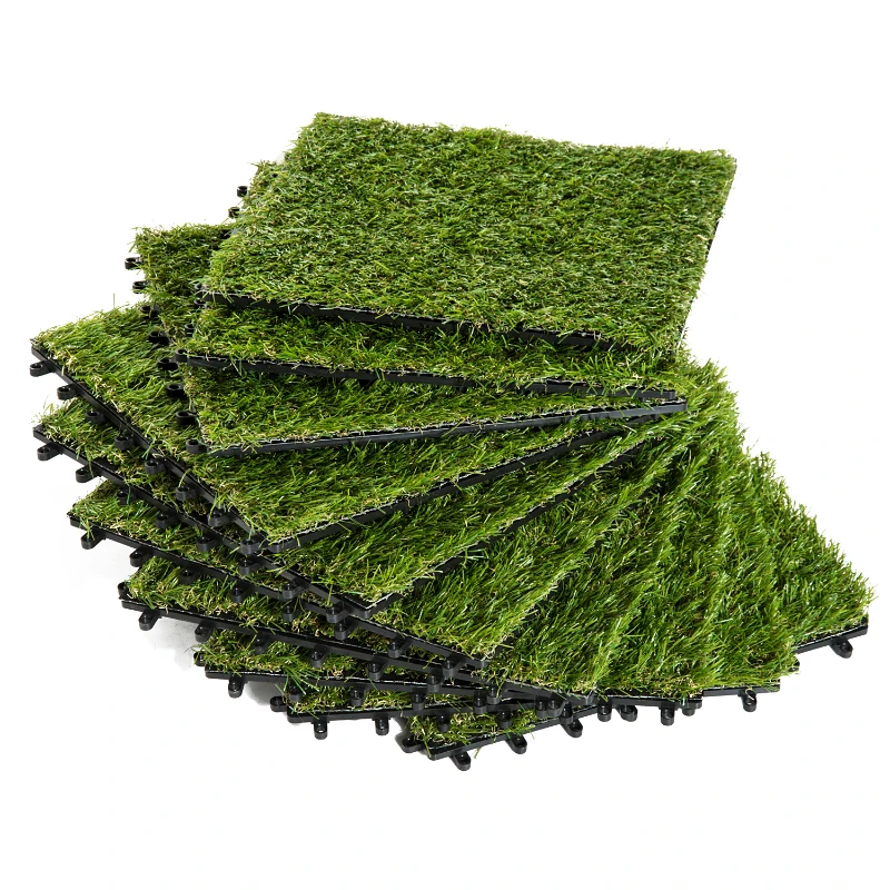 HOMCOM Gazon synthétique Artificiel Set de 10 Dalles Carreaux 30 x 30 cm épaisseur Confort 3,5 cm à emboîter Vert