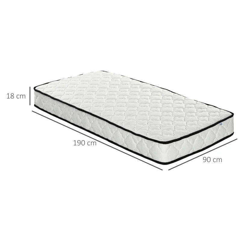 HOMCOM 3ft Single Mattress, 7 Inch Pocket Sprung Mattress in a Box with Breathable Foam, Individually Wrapped Spring and Medium Firm Hybrid, 190cmx90cmx18cm, White
