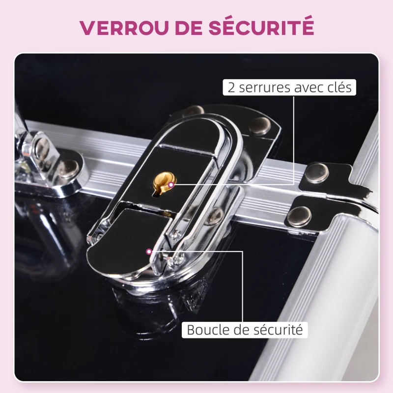 HOMCOM Mallette à maquillage - coffre à cosmétiques - rangement produits de beauté - dim. 30L x 18l x 22H cm - poignée serrure alu. acrylique rose