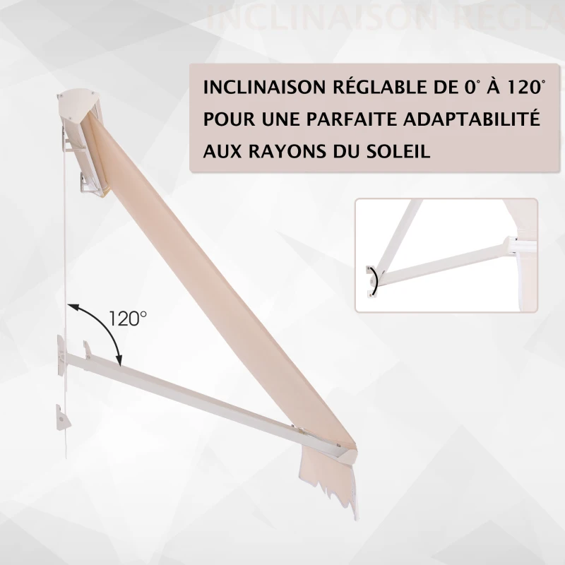 Outsunny Store banne Manuel Inclinaison réglable Aluminium Polyester imperméabilisé 70L x 120l cm Beige
