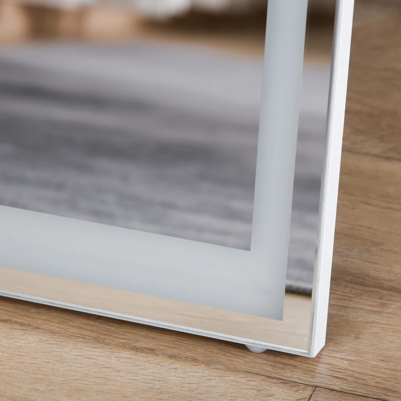 HOMCOM Miroir LED sur Pied ou Mural au Choix - intensité et Couleur réglable - télécommande Incluse - Verre MDF Blanc