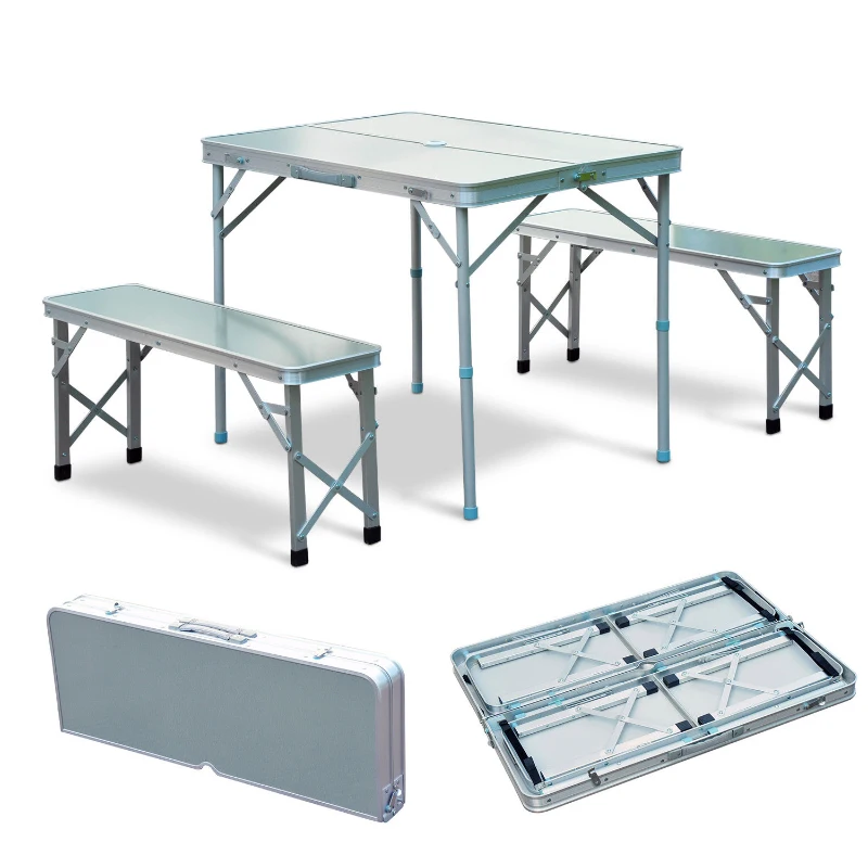 Outsunny Set Tavolo Pieghevole da Giardino con 2 Sedie da Campeggio Picnic Portatile Regolabile in Lega d'Alluminio 90x 66x 70cm Argento