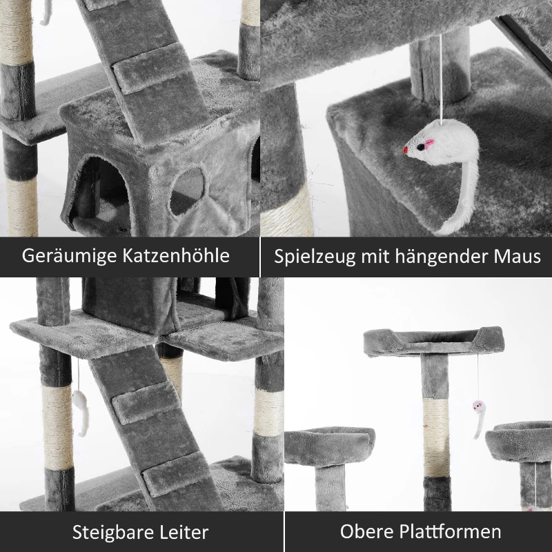 Pawhut DRAPAK DRZEWO DOMEK DLA KOTA 170cm szary