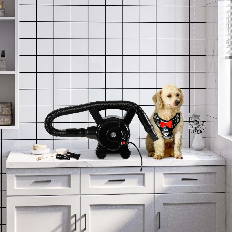 PawHut Séchoir pour animaux pulseur toilettage portable température réglable avec poignée 3 embouts - 2400W - noir