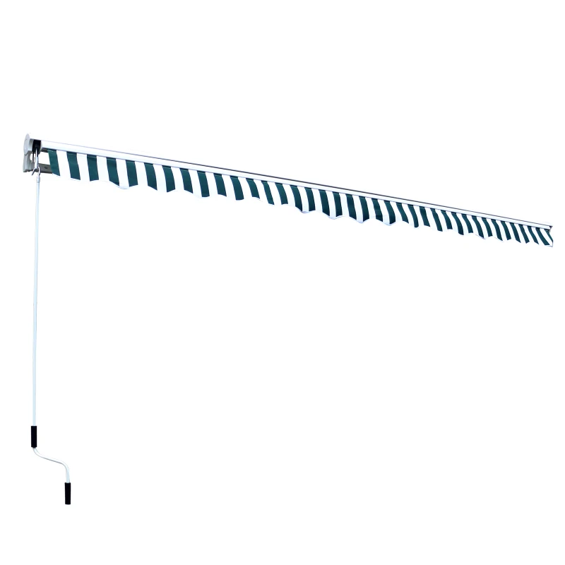 Outsunny Store banne électrique et Manuel rétractable dim. 3,95L x 3l (avancée) m télécommande fournie alu. Polyester Haute densité imperméabilisé Anti-UV Vert Blanc rayé