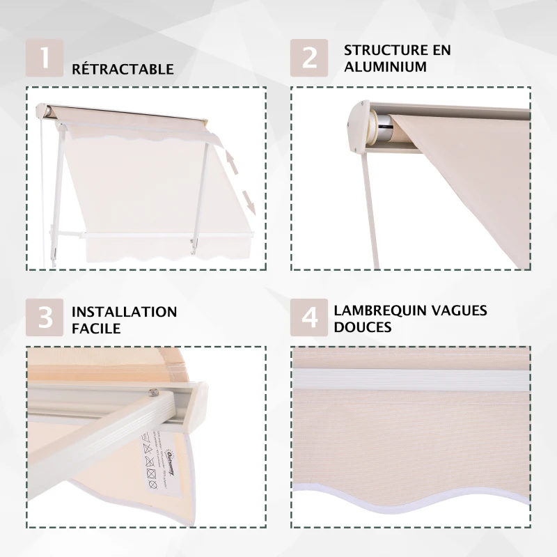 Outsunny Store banne Manuel Inclinaison réglable Aluminium Polyester imperméabilisé 70L x 120l cm Beige