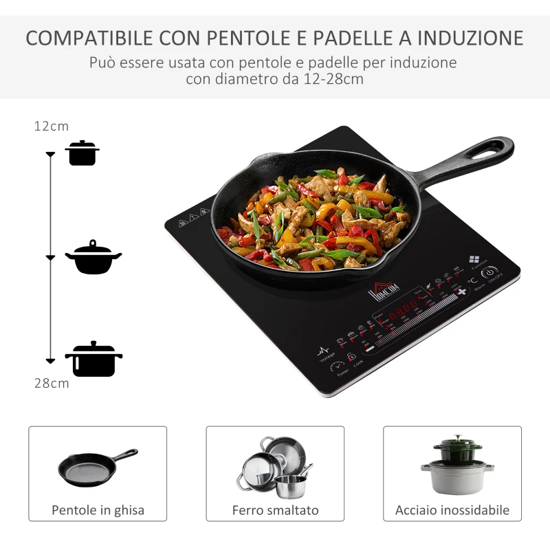 HOMCOM Piastra a Induzione Portatile con Display LED-Nero