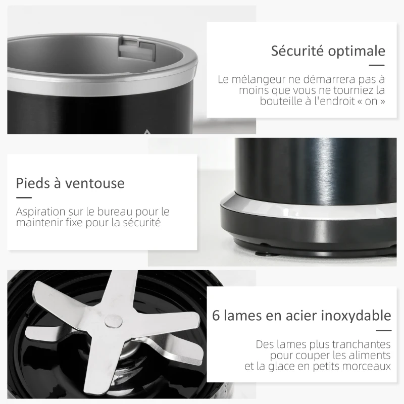 HOMCOM Blender compact 2 en 1 - 1000 W avec 2 bols amovibles 700ml et 350ml et couvercles