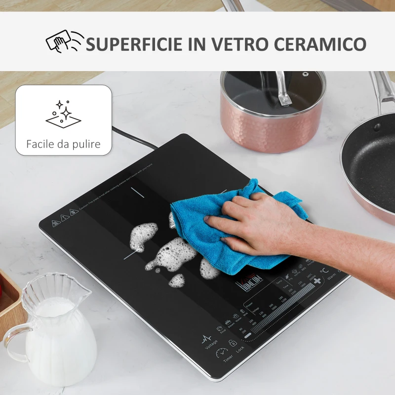 HOMCOM Piastra a Induzione Portatile con Display LED-Nero