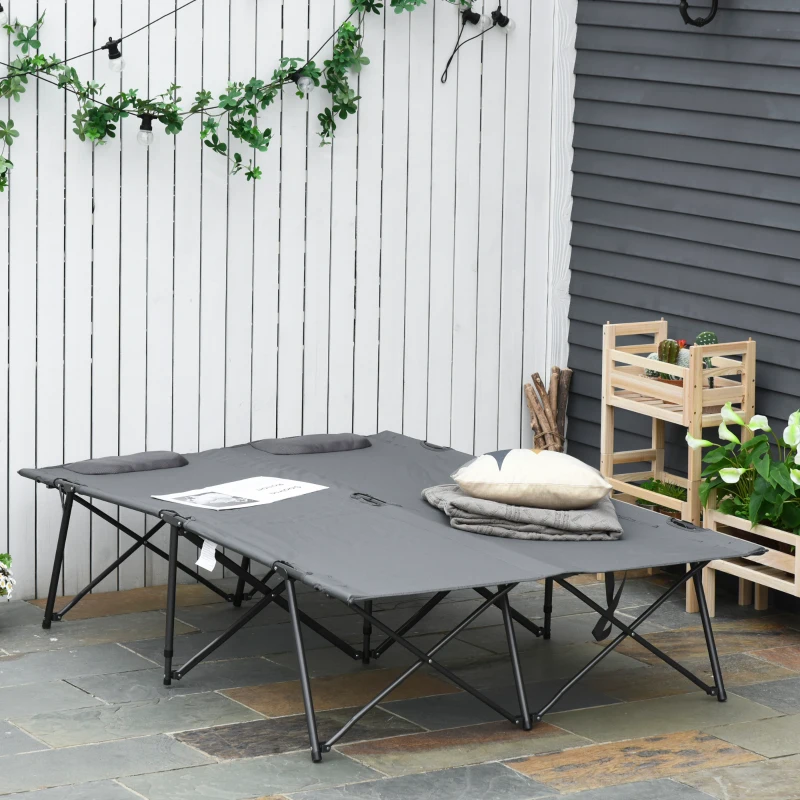 Outsunny Letto Matrimoniale da Campeggio, Brandina da Campeggio 2 Posti Pieghevole e Portatile Grigia 194x127x46cm