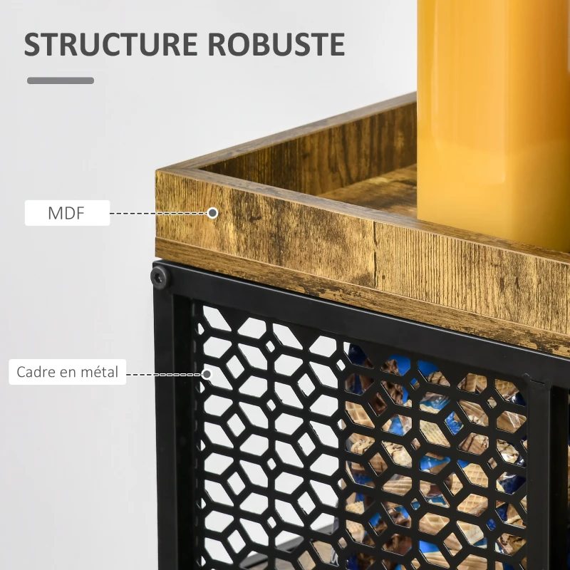 HOMCOM Desserte de Cuisine - Chariot de Service 3 étagères de rangement et Plateau à Rebord - châssis métal Noir avec parois ajourées et poignée - Aspect Bois Rustique