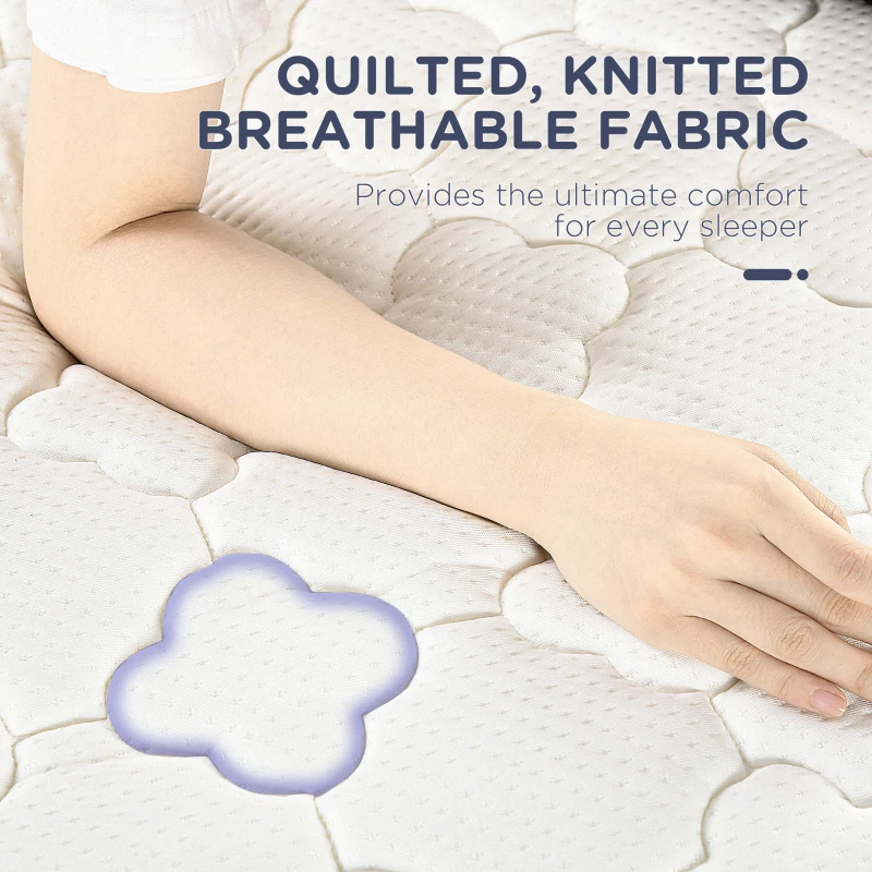 HOMCOM 3ft Single Mattress, 7 Inch Pocket Sprung Mattress in a Box with Breathable Foam, Individually Wrapped Spring and Medium Firm Hybrid, 190cmx90cmx18cm, White