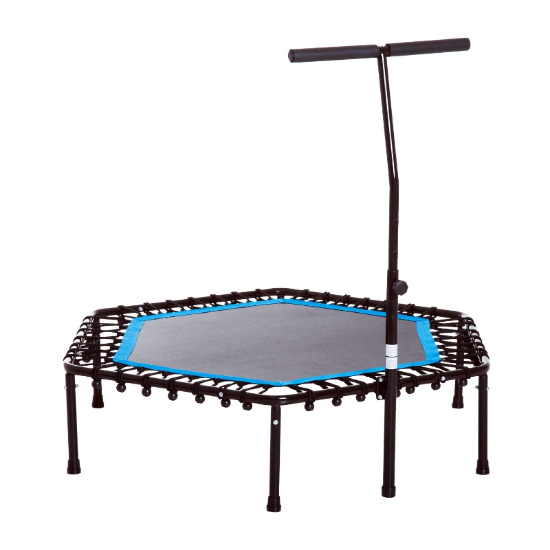 HOMCOM Trampoline de Fitness / Gymnastique haute performance Ø 114 cm élastiques Bungee + guidon hauteur réglable 116-132 cm bleu noir