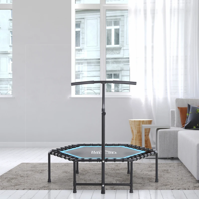HOMCOM Trampoline de Fitness / Gymnastique haute performance Ø 114 cm élastiques Bungee + guidon hauteur réglable 116-132 cm bleu noir