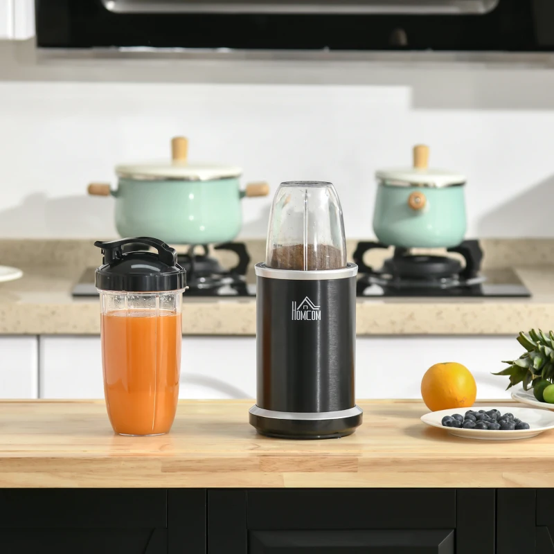 HOMCOM Blender compact 2 en 1 - 1000 W avec 2 bols amovibles 700ml et 350ml et couvercles