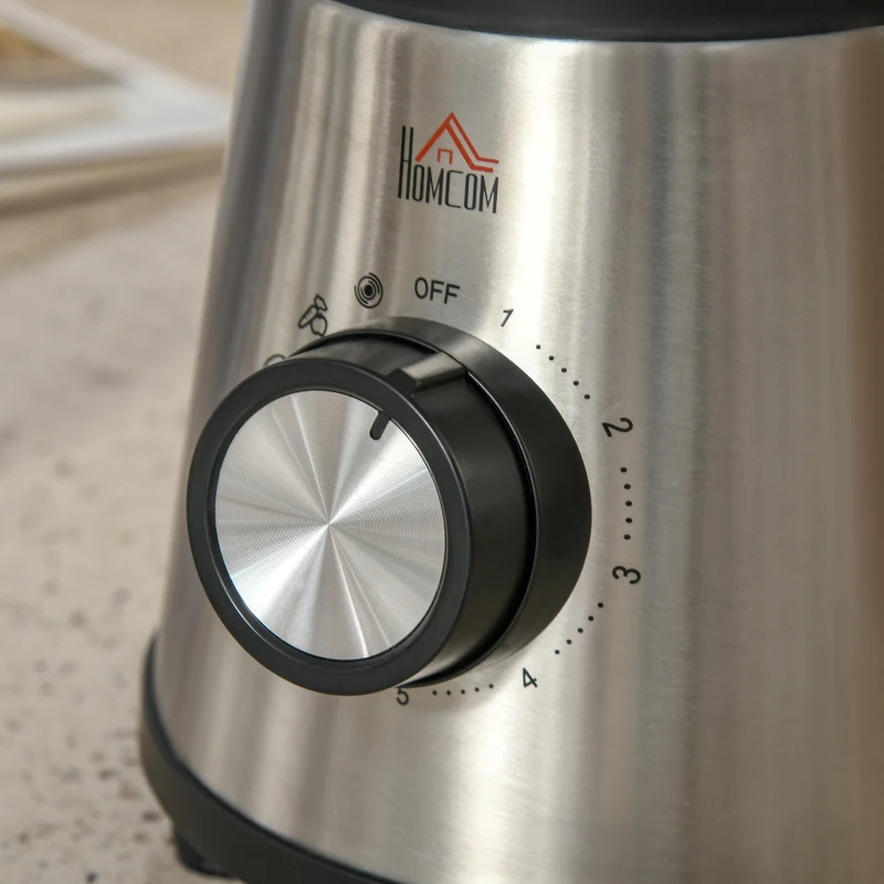 HOMCOM Blender 1000 W - 4 modes - 5 vitesses + fonction pulse - bol gradué 1,5 L, verre, grinder inclus - système verrouillage sécurité - nettoyage facile - acier inox. verre