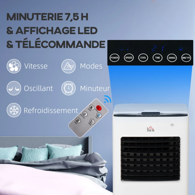 HOMCOM Rafraîchisseur d'air/ventilateur/humidificateur/purificateur 4 en 1 télécommande - réservoir 8,5L avec 4 blocs réfrigérants