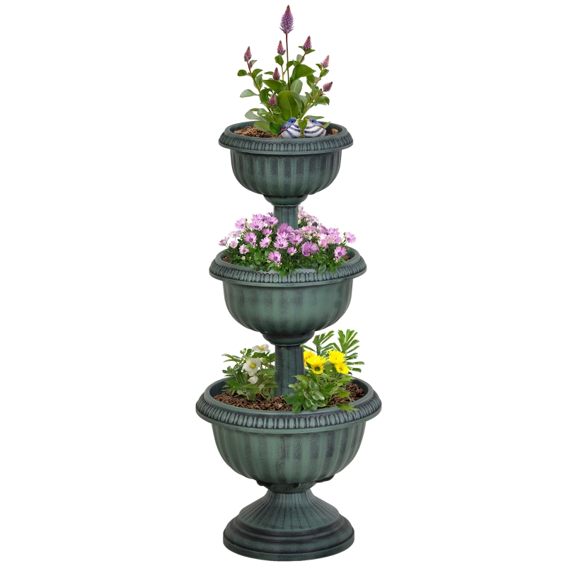 Outsunny Fioriera su 3 Livelli con Forma a Fontana Verde Antico Ф43 x 98.5 cm