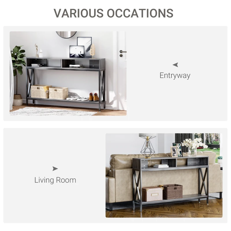 HOMCOM Masa Consola Stil Industrial cu 3 Rafturi, Gri si Negru