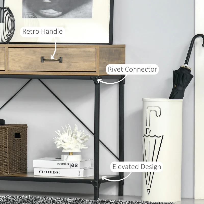 Homcom Masa Consola Vintage – Lemn & Metal cu Sertare & Raft