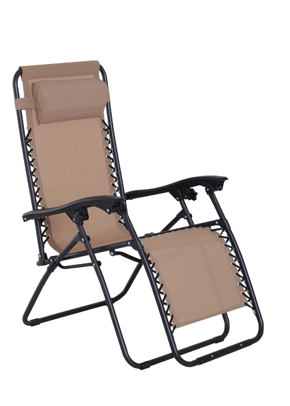 Outsunny Espreguiçadeira dobrável de jardim Cadeira de gravidade zero Poltrona de praia relaxante Textilene Estrutura de aço Carga 120kg 90x65x110 cm Bege