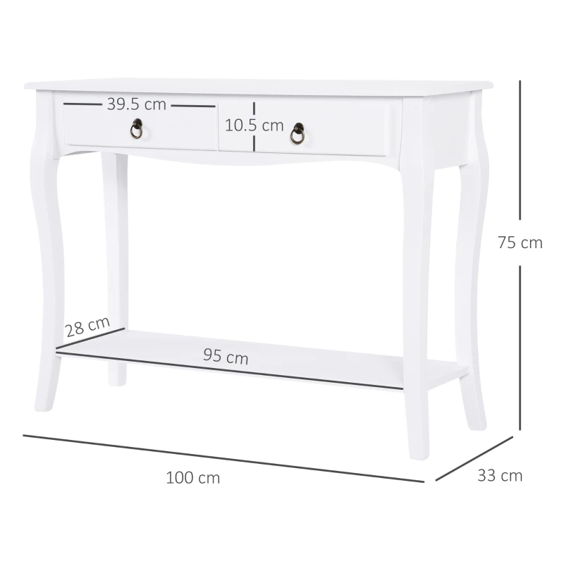 HOMCOM consola pentru hol, 100x33x76 cm, alba(m-3)