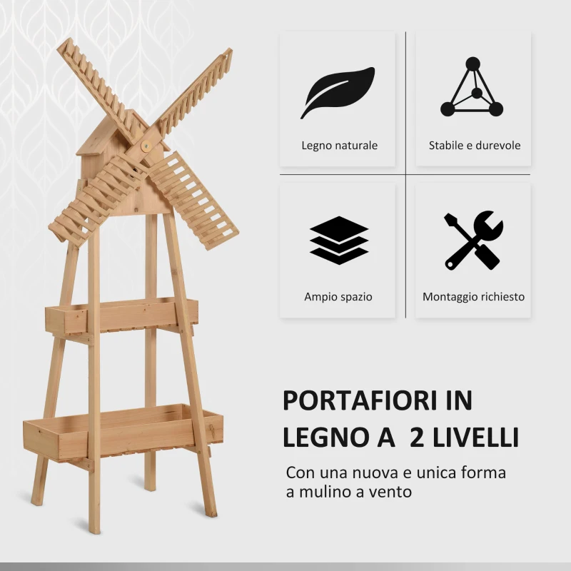 Outsunny Fioriera in Legno Verticale da Esterno o Balcone con Mulino