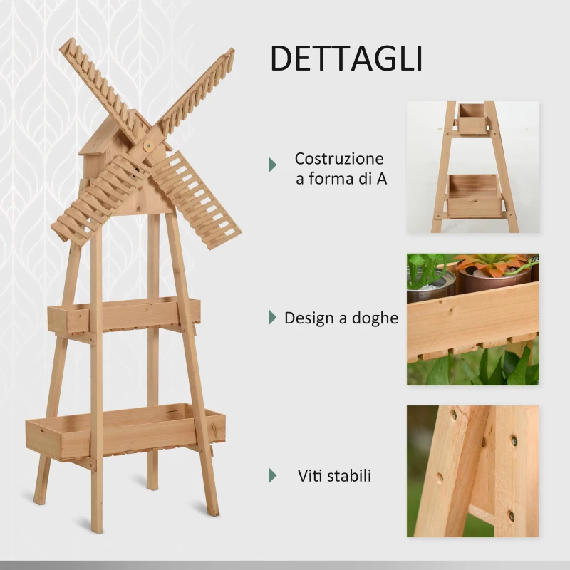 Outsunny Fioriera in Legno Verticale da Esterno o Balcone con Mulino