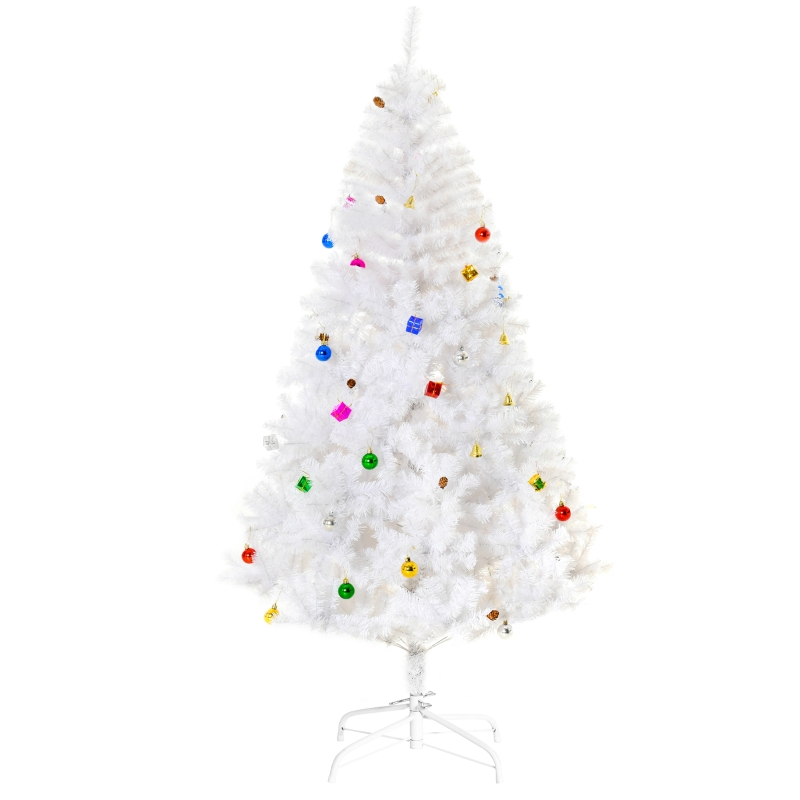 HOMCOM Árvore de Natal Artificial 180cm com 930 Ramos de PVC 48 Decorações Incluidas Decoração de Natal Ø105x180cm Branco