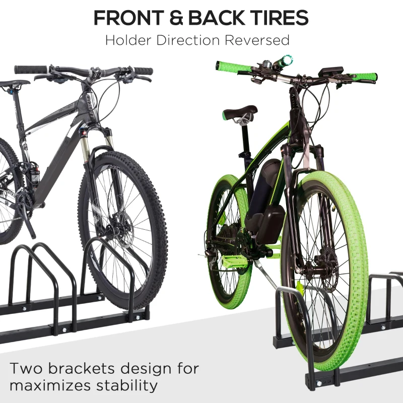 HOMCOM 6-Bike Floor Parking Stand Parking Rack, 160Lx33Wx27H cm, Steel-Black