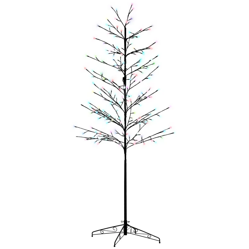 HOMCOM 6ft Artificial Tree Light with 180 Colour LED Light for Home Party, Indoor and Covered Outdoor Use