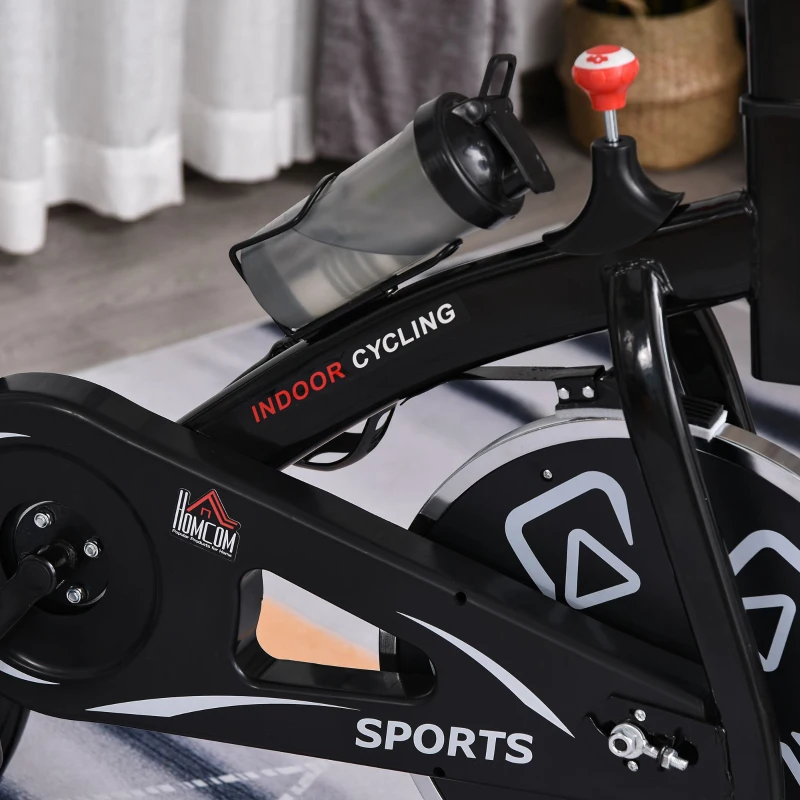 HOMCOM Indoor Stationary Exercise Bike 6kg Flywheel Fitness Cardio Workout Bke Trainer for Home Gym w/ Adjustable Resistance LCD Monitor Pad and Bottle Holder Black