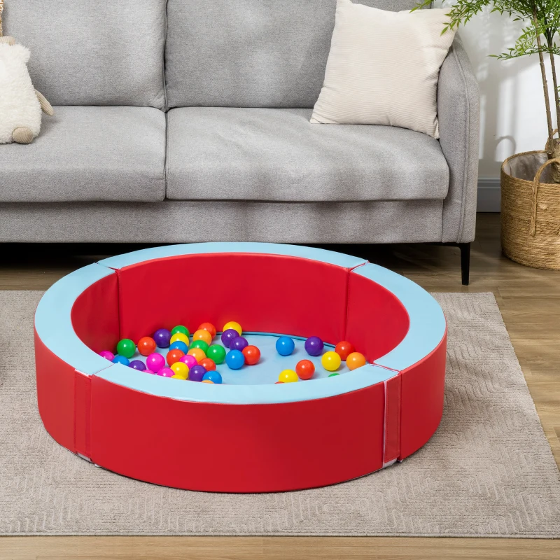 Outsunny Kids Ball Pit, with Removable & Washable Cover, 100 Colourful Balls - Red and Blue